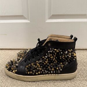 Christian Louboutin, black leather spiked sneaker